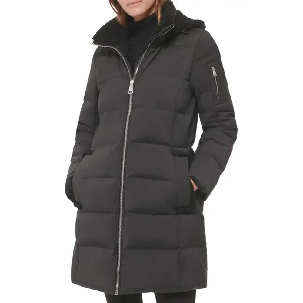 NWT! Calvin Klein Faux Shearling Lined Down Puffer Jacket in Black Size Small